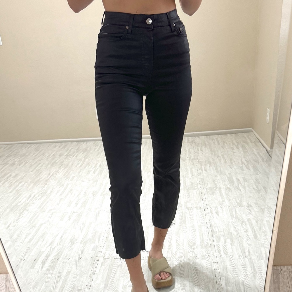 Zara Coated Denim Dreed Flare Jeans